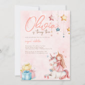 Invitation Aquarelle Princesse avec Unicorn Anniversaire (Devant)