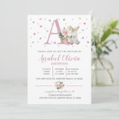 Invitation Aquarelle Princesse Bunny Baby Girl Baptême (Debout devant)