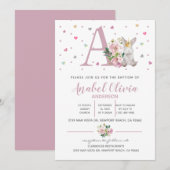 Invitation Aquarelle Princesse Bunny Baby Girl Baptême (Devant / Derrière)