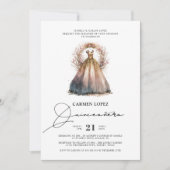 Invitation Aquarelle Princesse Robe Élégante Quinceanera (Devant)