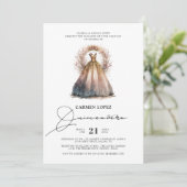 Invitation Aquarelle Princesse Robe Élégante Quinceanera (Debout devant)