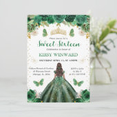 Invitation Aquarelle Princesse Sweet 16 Vert & Or (Debout devant)