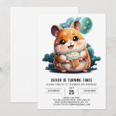 Invitation Aquarelle Printable Hamster Anniversaire (Devant / Derrière)