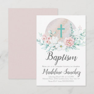 Invitation Aquarelle Printemps Baptême Floral Bébé Dédication