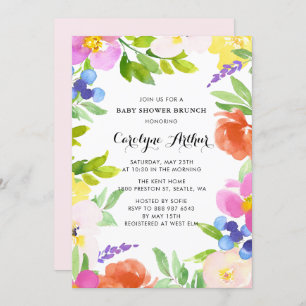 Invitation Aquarelle Printemps Fleurs Baby shower Brunch