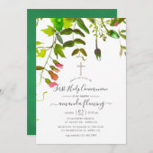 Invitation Aquarelle Printemps vert Première communion (Devant / Derrière)