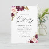 Invitation Aquarelle prune violet mariage floral (Debout devant)