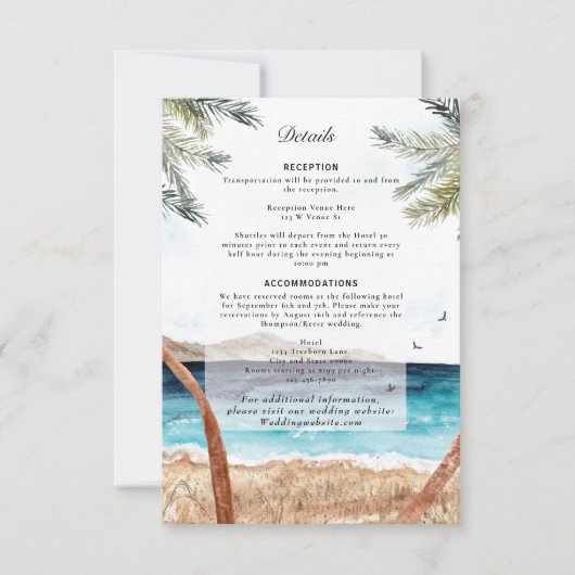 Invitation Aquarelle Punta Cana Tropical Détails sur la plage (Devant)