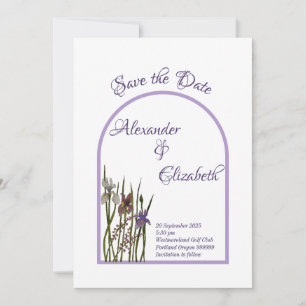Invitation Aquarelle Purple & Blue Iris Enregistrer la date