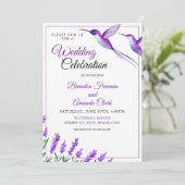 Invitation Aquarelle Purple Chic Floral Hummingbird Mariage (Debout devant)
