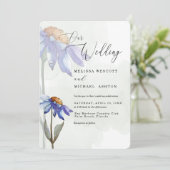 Invitation Aquarelle Purple Daisy Rustique Green Mariage (Debout devant)