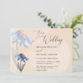 Invitation Aquarelle Purple Daisy Rustique Mariage Peach (Debout devant)
