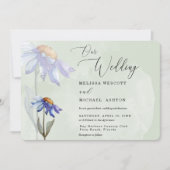 Invitation Aquarelle Purple Daisy Rustique Mariage Sage Green (Devant)