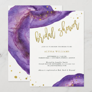 Invitation Aquarelle Purple et Gold Geode Fête des mariées