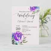 Invitation Aquarelle Purple Fleurs Et Mariage De Foliage (Debout devant)