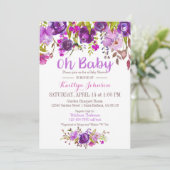 Invitation Aquarelle Purple Floral Baby shower moderne (Debout devant)
