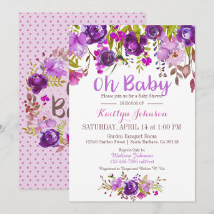 Invitation Aquarelle Purple Floral Baby shower moderne