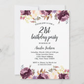 Invitation Aquarelle Purple Floral Bloom 21ème anniversaire f (Devant)
