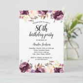 Invitation Aquarelle Purple Floral Bloom 80e anniversaire fêt (Debout devant)