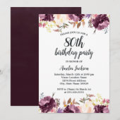Invitation Aquarelle Purple Floral Bloom 80e anniversaire fêt (Devant / Derrière)