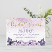 Invitation Aquarelle Purple Floral Fête des mariées de printe (Debout devant)