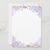 Invitation Aquarelle Purple Floral Gold Script Girl Baptême (Dos)