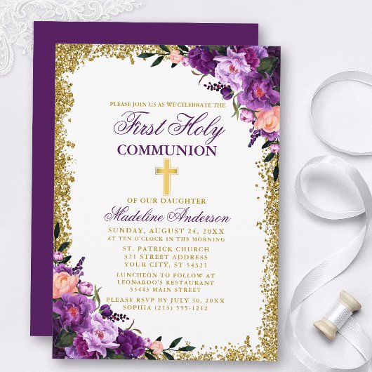 Invitation Aquarelle Purple Floral Première Parties scintilla