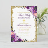 Invitation Aquarelle Purple Floral Première Parties scintilla (Debout devant)