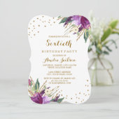Invitation Aquarelle Purple Gold Flower 60e fête d'anniversai (Debout devant)