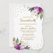 Invitation Aquarelle Purple Gold Flower 70e fête d'anniversai (Devant)