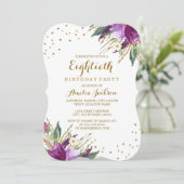 Invitation Aquarelle Purple Gold Flower 80e fête d'anniversai (Debout devant)