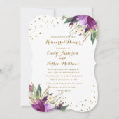 Invitation Aquarelle Purple Gold Flower Dîner de répétition (Devant)