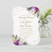Invitation Aquarelle Purple Gold Flower Dîner de répétition (Debout devant)