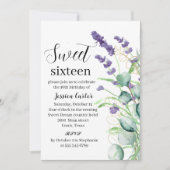Invitation Aquarelle Purple Lavande Eucalyptus Sweet 16 (Devant)