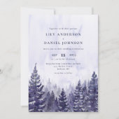 Invitation Aquarelle Purple Pine Tree Forest Code QR Mariage (Devant)