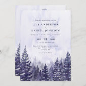 Invitation Aquarelle Purple Pine Tree Forest Code QR Mariage (Devant / Derrière)
