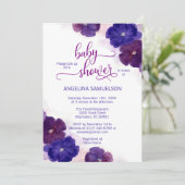 Invitation Aquarelle Purple Plum Bleu BABY SHOWER Floral (Debout devant)