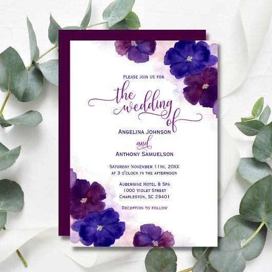 Invitation Aquarelle Purple Plum Royal Blue FlorMariage