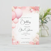 Invitation Aquarelle QR Anniversaire Shabby Chic Rose (Debout devant)