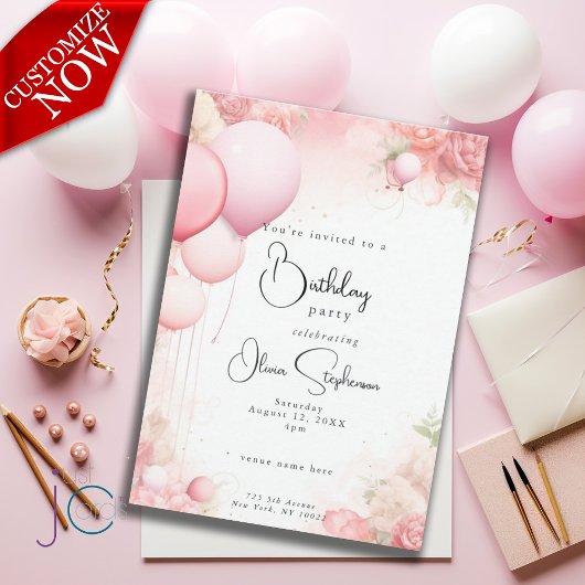 Invitation Aquarelle QR Anniversaire Shabby Chic Rose
