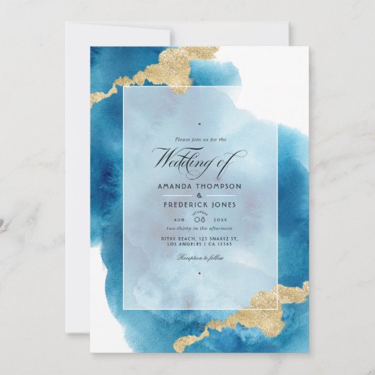 Invitation Aquarelle QR Code RSVP Beach Wedding (Devant)