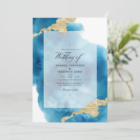 Invitation Aquarelle QR Code RSVP Beach Wedding (Debout devant)