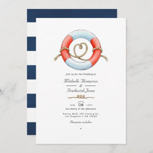 Invitation Aquarelle QR Code RSVP Mariage nautique