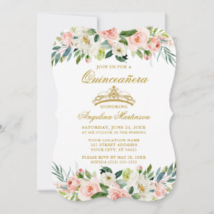 Invitation Aquarelle Quinceanera Rose Blush Blanc Floral