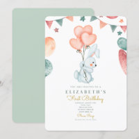 Aquarelle Rabbit Baloons mignons 1er anniversaire