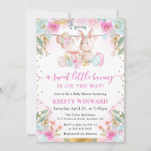 Invitation Aquarelle Rabbit de Pâques et Baby shower de fleur (Devant)