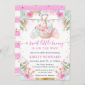 Invitation Aquarelle Rabbit de Pâques et Baby shower de fleur (Devant / Derrière)