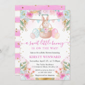 Invitation Aquarelle Rabbit de Pâques et Baby shower de fleur (Devant / Derrière)