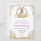 Invitation Aquarelle Rabbit de Pâques et fleurs Anniversaire (Devant)