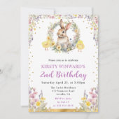Invitation Aquarelle Rabbit de Pâques et fleurs Anniversaire (Devant)
